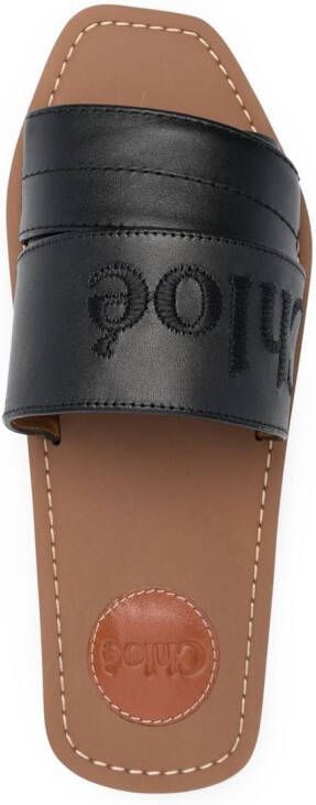 Chloé logo-embroidered leather sandals Black