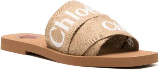 Chloé Woody logo-embroidered flat sandals Neutrals
