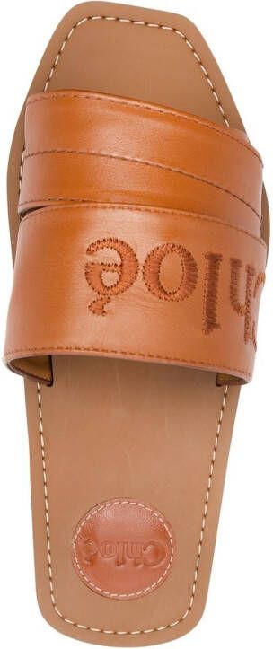 Chloé Woody logo-embroidered sandals Brown