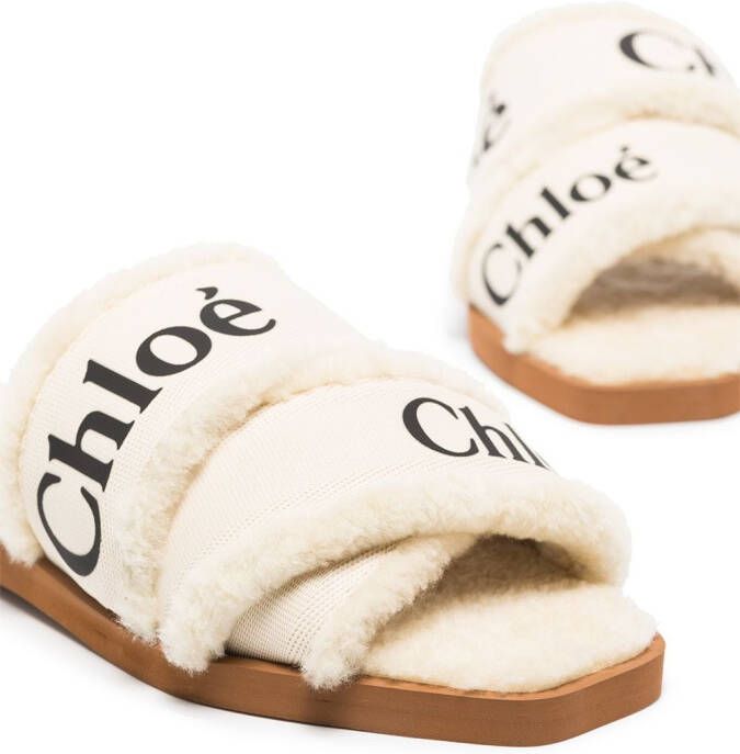 Chloé Woody logo-tape flat sandals White