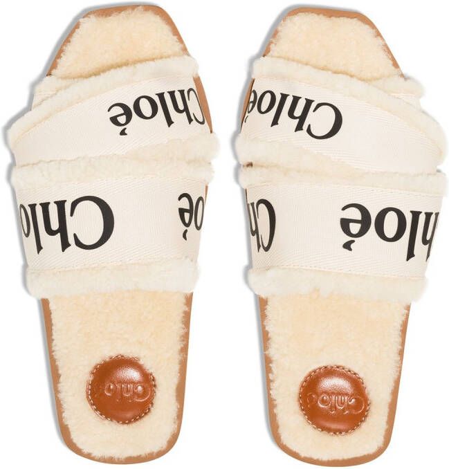 Chloé Woody logo-tape flat sandals White
