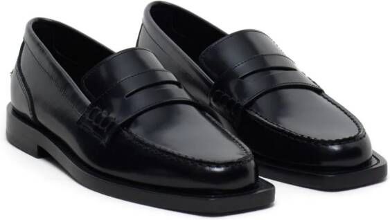 Closed square-toe leather loafers Black