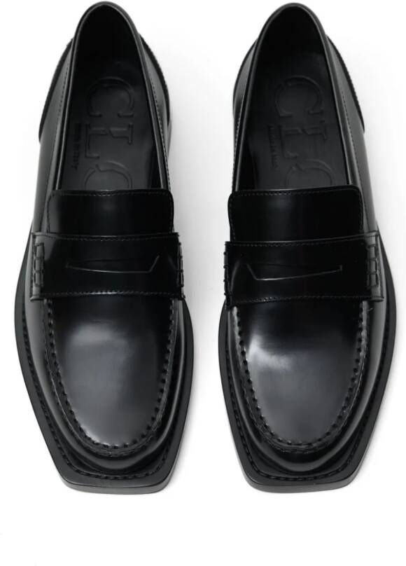 Closed square-toe leather loafers Black