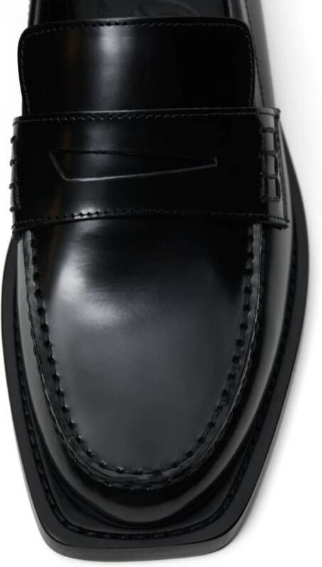 Closed square-toe leather loafers Black