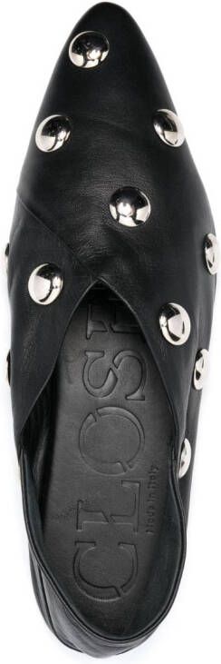 Closed studded leather ballerina shoes Black