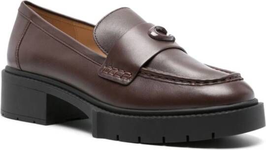 Coach Leah 45mm logo-plaque leather loafers Brown