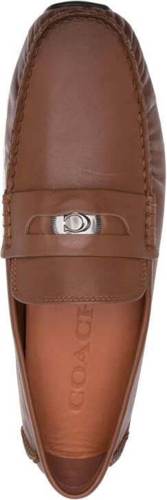 Coach logo-plaque leather loafers Brown