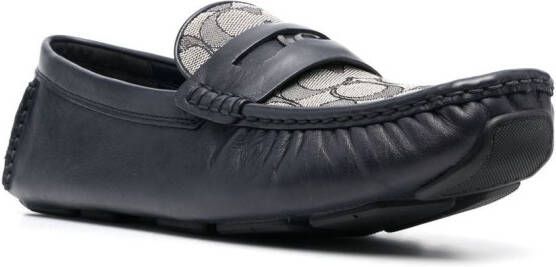 Coach monogram-embroidered leather loafers Blue