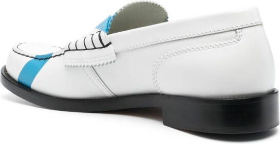 college contrast-stitching leather loafers White