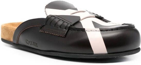 college stripe-print leather slippers Brown