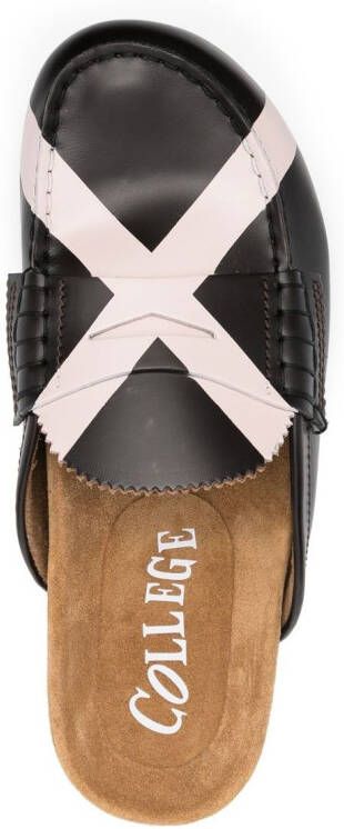 college stripe-print leather slippers Brown