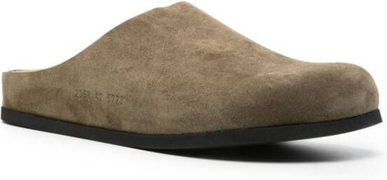 Common Projects asymmetric-toe suede clogs Green