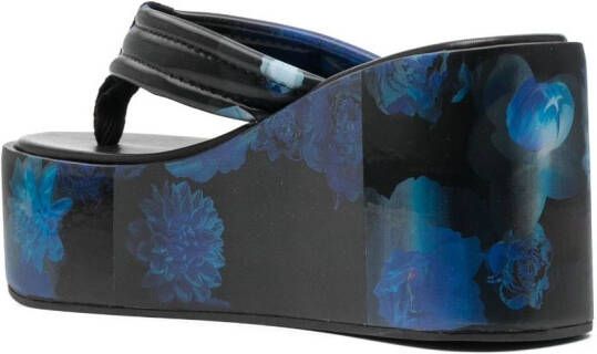 Coperni floral-print holographic wedge sandals Blue