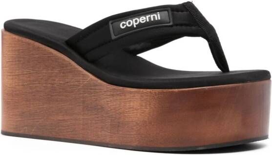 Coperni logo-patch wooded-platform sandals Black