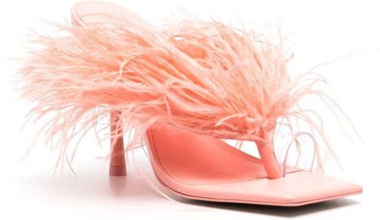 Cult Gaia feather-detail 115mm sandals Pink