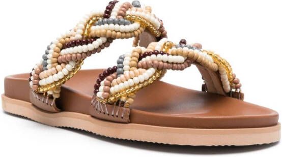 DE SIENA SHOES bead-embellished leather slides Brown