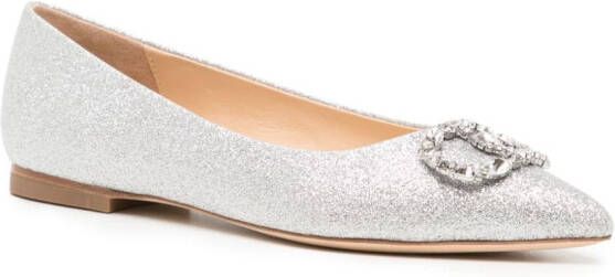Dee Ocleppo Ballerina glitter-detail leather flats Silver