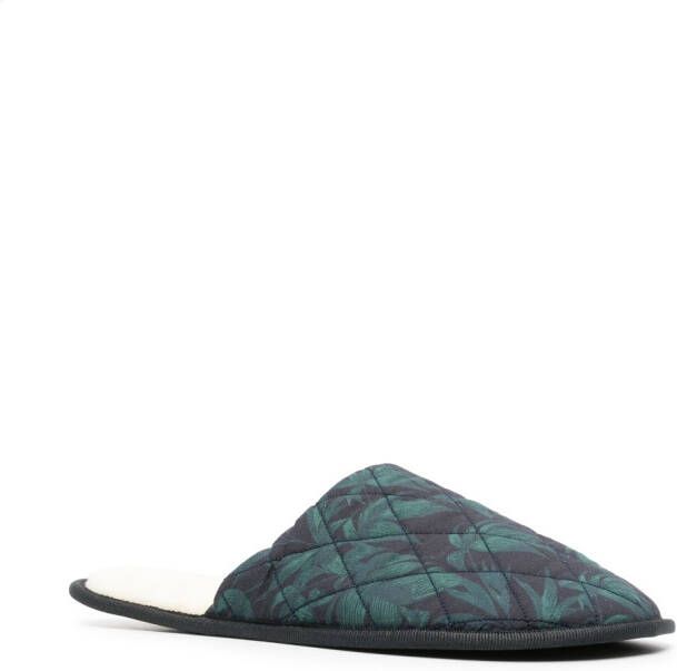 Desmond & Dempsey Byron-print quilted slippers Green