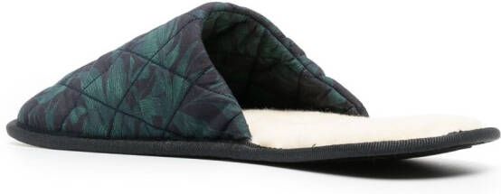 Desmond & Dempsey Byron-print quilted slippers Green