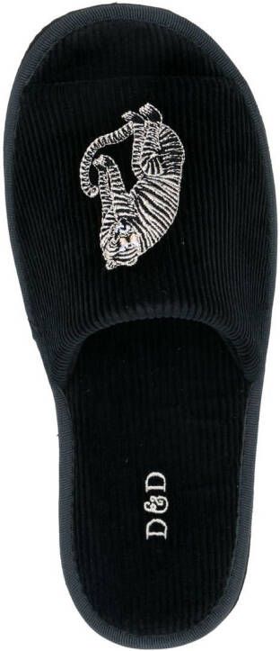 Desmond & Dempsey Sansindo tiger-print slippers Black