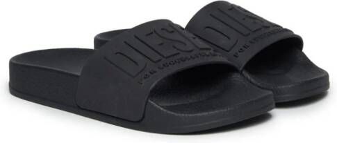 Diesel Kids embossed-logo open-toe slides Black