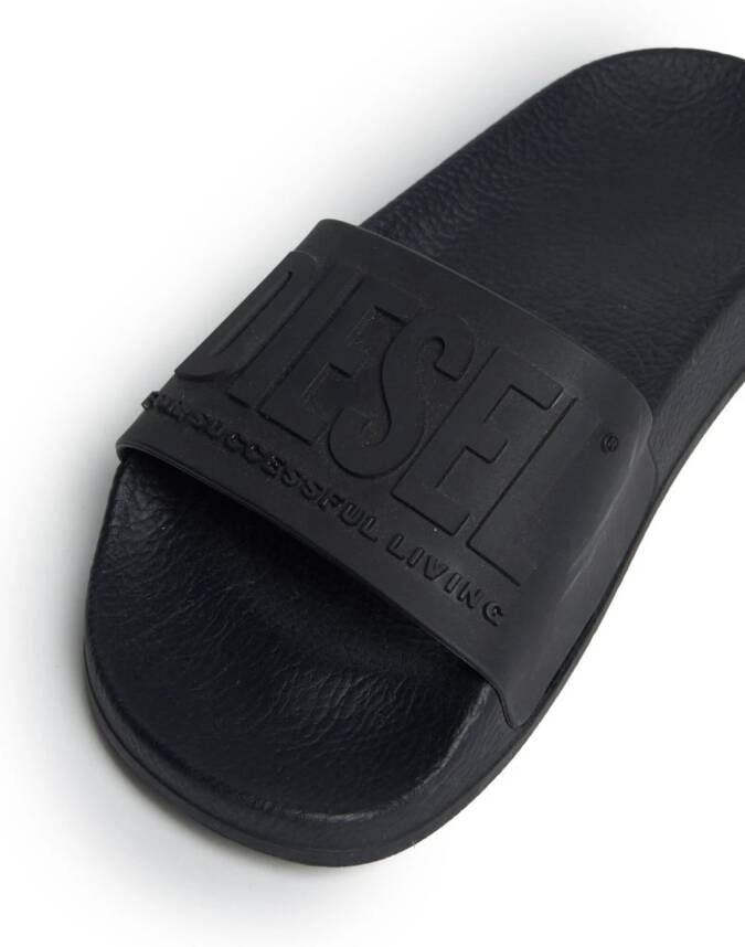 Diesel Kids embossed-logo open-toe slides Black