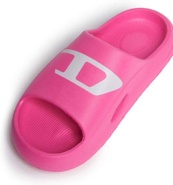 Diesel Kids logo-print chunky slides Pink