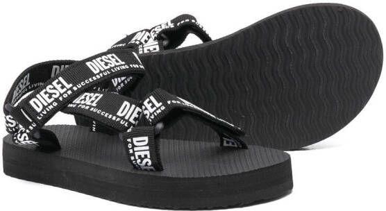 Diesel Kids logo-print flat sandals Black