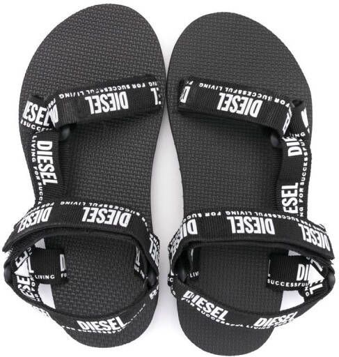 Diesel Kids logo-print flat sandals Black