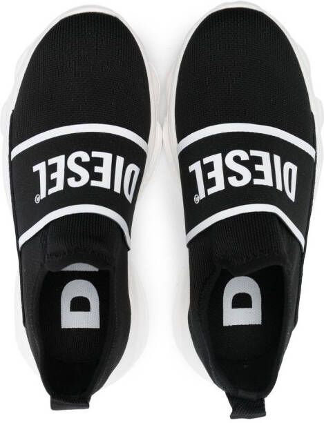 Diesel Kids logo-strap slip-on trainers Black