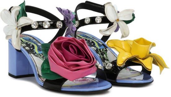 Dolce & Gabbana 60mm floral-appliqué leather sandals Black