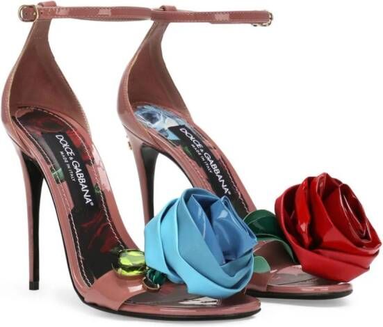 Dolce & Gabbana 105mm floral-appliqué leather sandals Pink