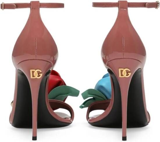 Dolce & Gabbana 105mm floral-appliqué leather sandals Pink