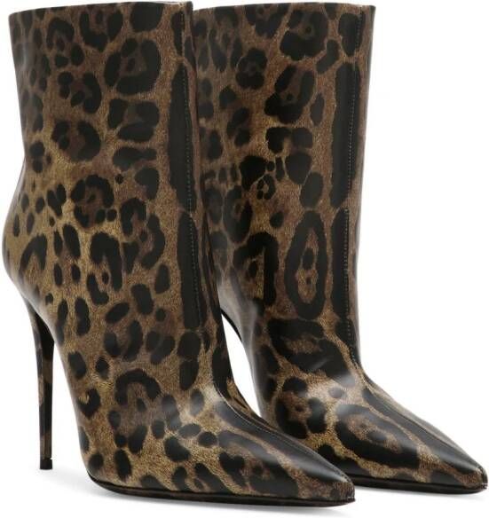 Dolce & Gabbana 105mm leopard-print leather boots Brown