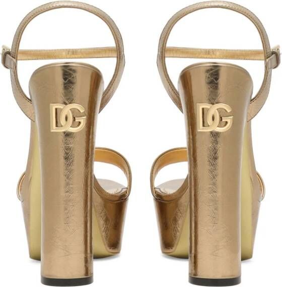 Dolce & Gabbana 105mm logo-plaque leather sandals Gold