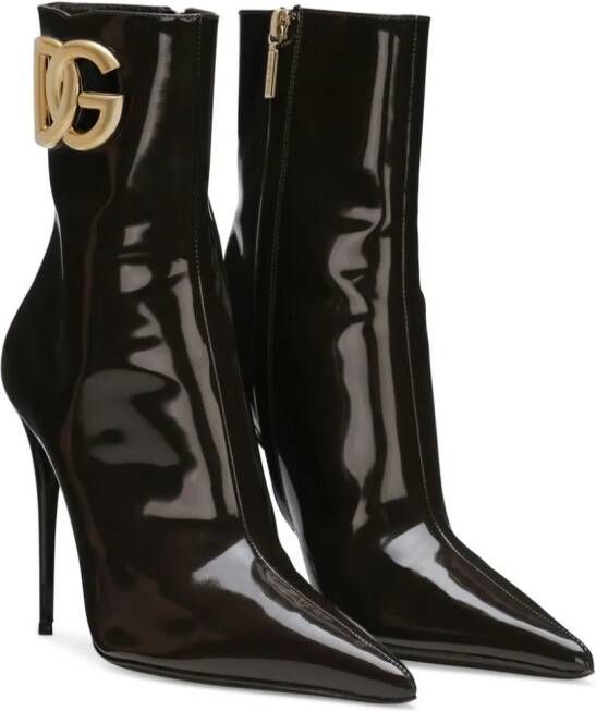 Dolce & Gabbana 105mm logo-plaque leather boots Brown