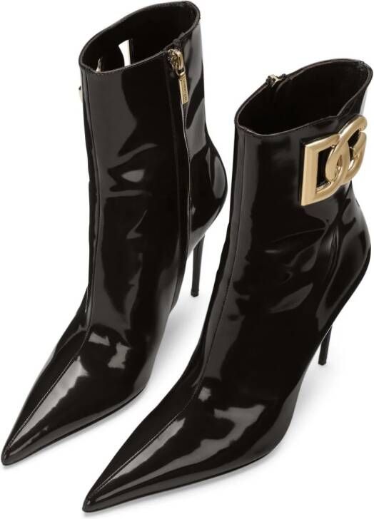 Dolce & Gabbana 105mm logo-plaque leather boots Brown
