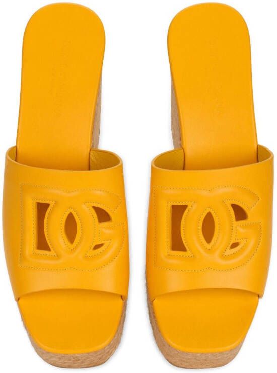Dolce & Gabbana 110mm logo-lettering open-toe mules Yellow