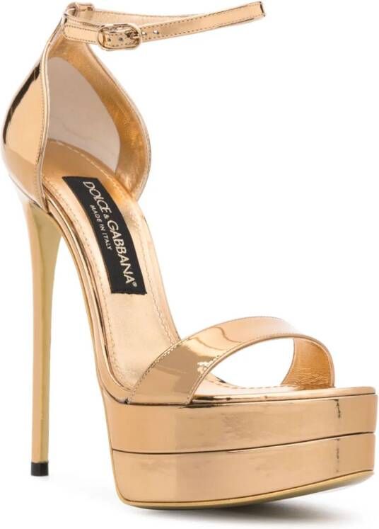 Dolce & Gabbana 145mm metallic-finish leather sandals Gold