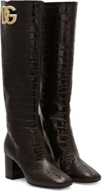 Dolce & Gabbana 60mm logo-plaque leather boots Brown