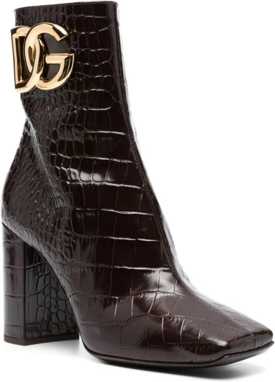 Dolce & Gabbana 90mm logo-plaque leather ankle boots Brown