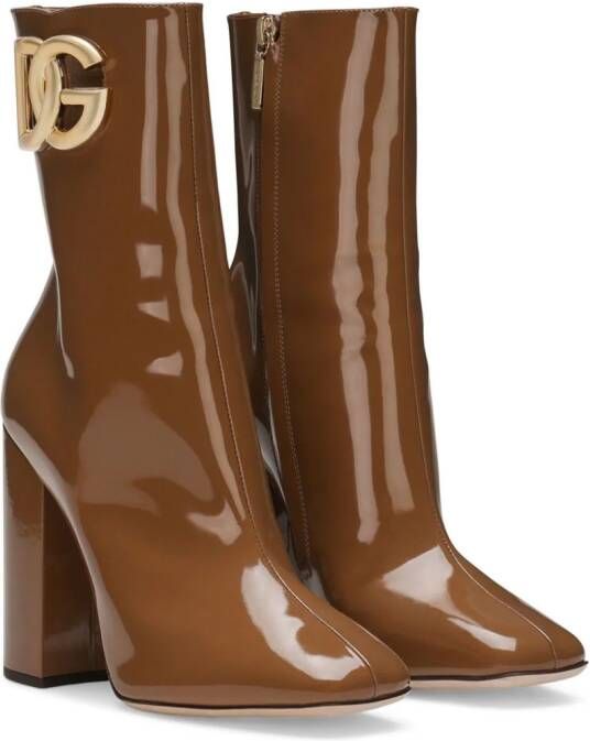 Dolce & Gabbana 90mm logo-plaque leather boots Brown