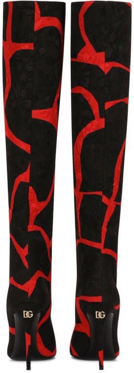 Dolce & Gabbana abstract-print knee-length boots Red