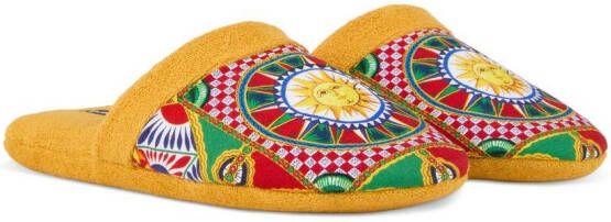 Dolce & Gabbana abstract-print terry Slippers Yellow