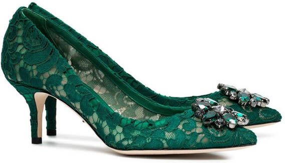 Dolce & Gabbana Rainbow Lace 60mm brooch-detail pumps Green