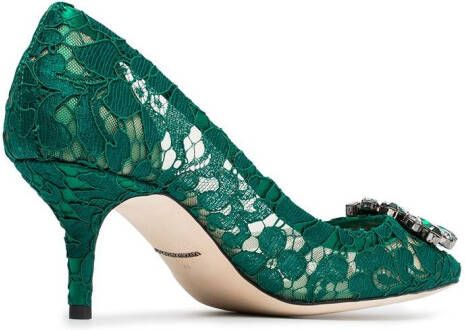 Dolce & Gabbana Rainbow Lace 60mm brooch-detail pumps Green