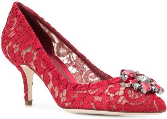 Dolce & Gabbana Rainbow Lace 60mm brooch-detail pumps Red