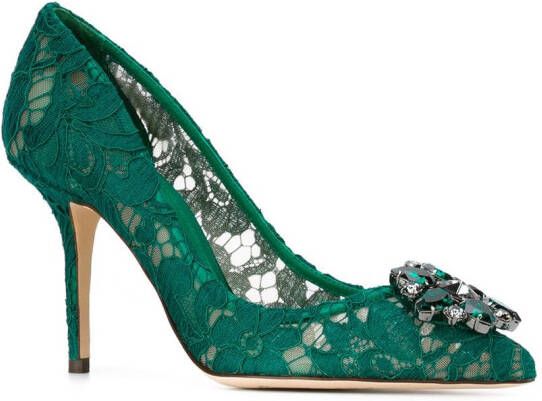 Dolce & Gabbana Rainbow Lace 90mm brooch-detail pumps Green