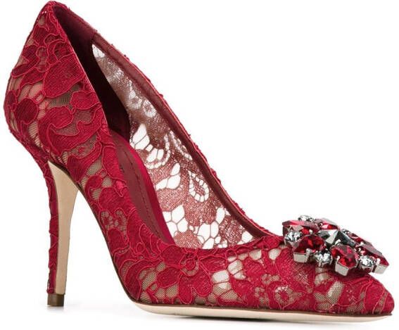 Dolce & Gabbana Rainbow Lace 90mm brooch-detail pumps Red