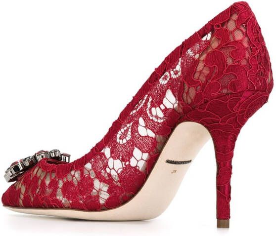 Dolce & Gabbana Rainbow Lace 90mm brooch-detail pumps Red